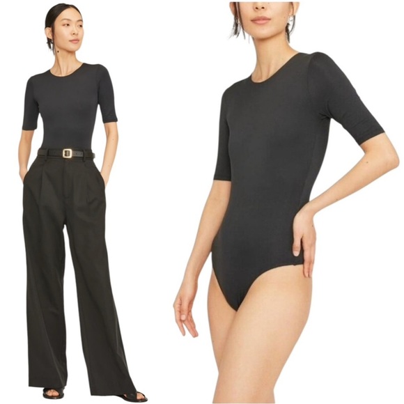 Everlane Ribbed Tencel Short Sleeve Bodysuit Black Size S - Picture 2 of 12